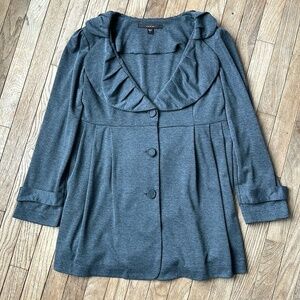 Fever Gray Ruffle-Collar Trench Coat